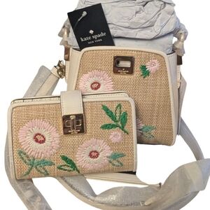 Kate Spade ♠️ Phoebe Straw Mini Top Handle CROSSBODY bag & med wallet set
